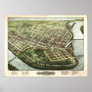 1877 Holyoke, MA Birds Eye View Panoramic Map Poster