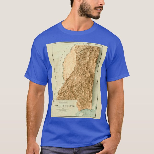 1878 Mississippi Relief Map 3D digitallyrendered T-Shirt (Front)