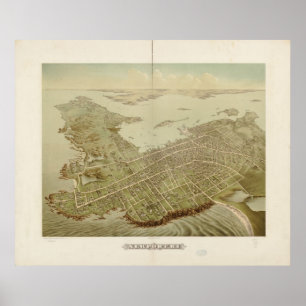 1878 Newport, RI Birds Eye View Panoramic Map Poster