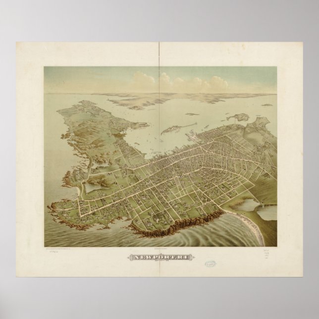 1878 Newport, RI Birds Eye View Panoramic Map Poster (Front)