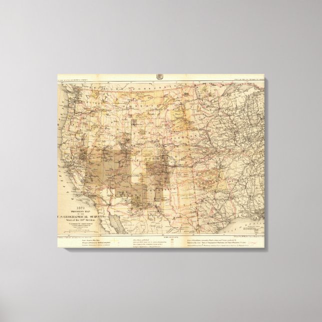 1878 Progress Map of The US Geographical Surveys Canvas Print (Front)