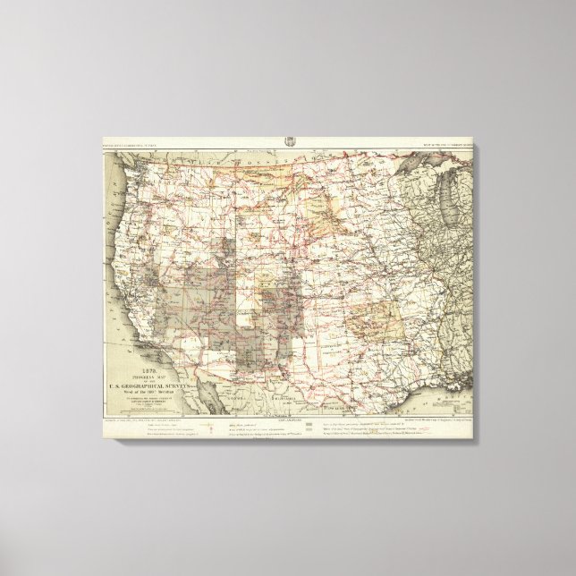 1878 Progress Map of The US Geographical Surveys Canvas Print (Front)
