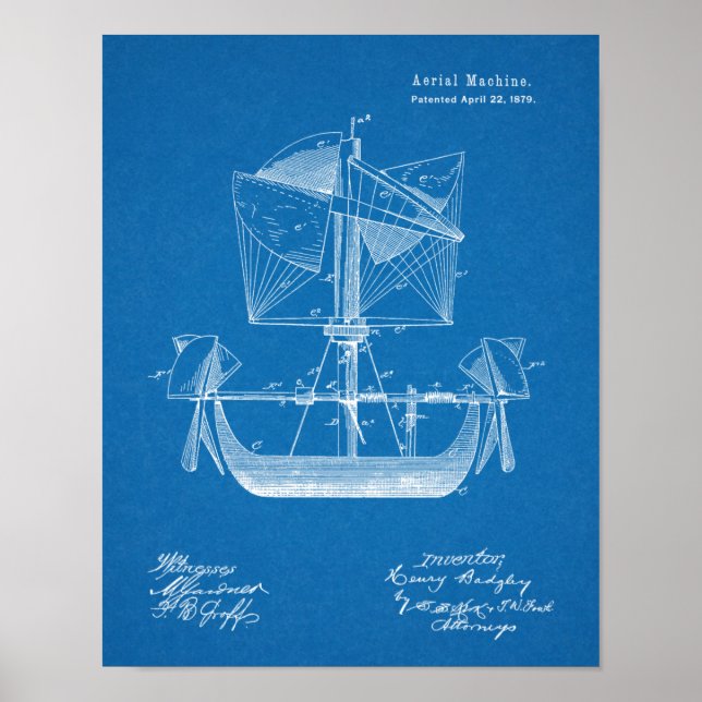 1879 Airship Boat Airplane Patent Drawing Print (Front)