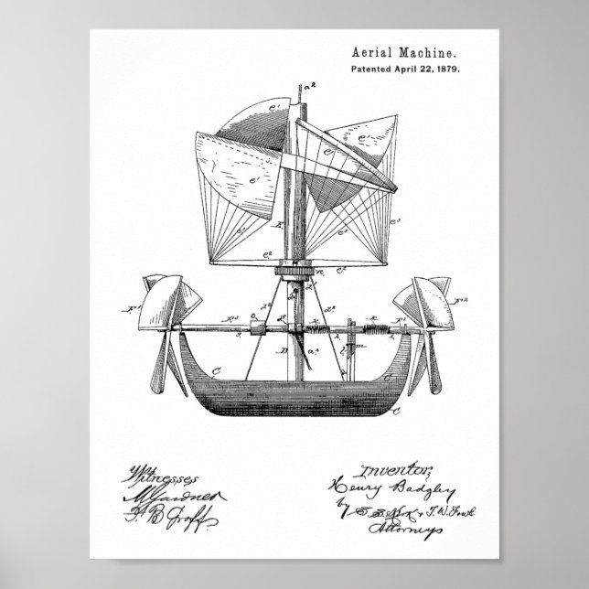 1879 Airship Boat Airplane Patent Drawing Print (Front)