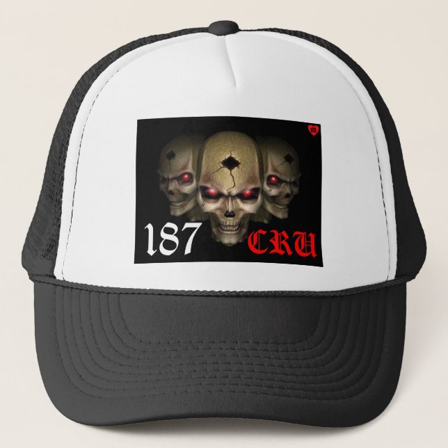 187 cru custom white & black skulls hat (Front)