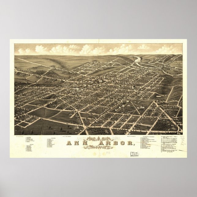 1880 Ann Arbor, MI Birds Eye View Panoramic Map Poster (Front)