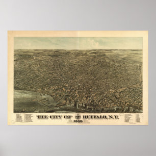 1880 Buffalo, NY Birds Eye View Panoramic Map Poster