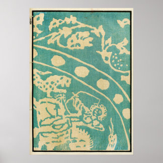 1880 Chinese Geometric Lattice Pattern Poster