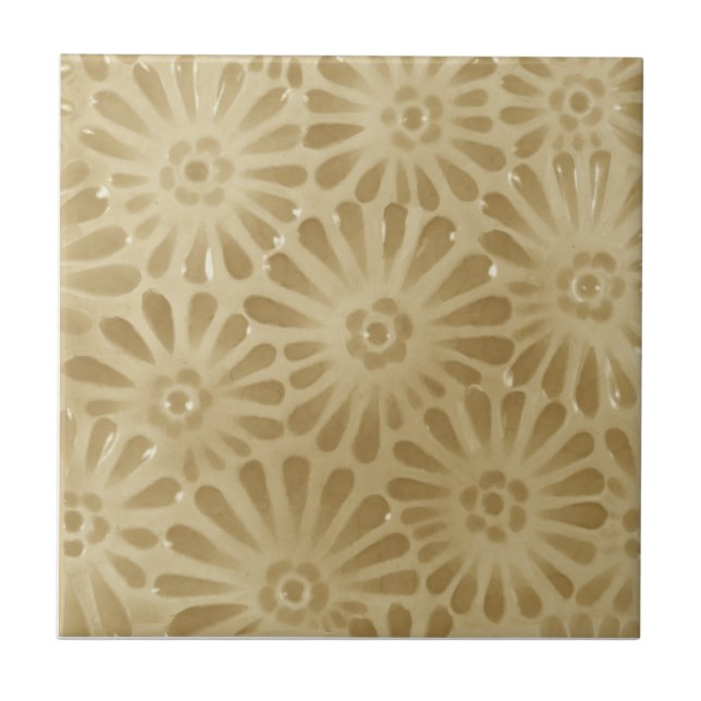 1880 JG Low Design Beige Floral Repro Faux Relief Tile (Front)