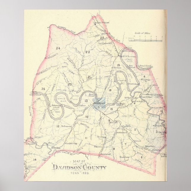 1880 Map of Davidson County Tennessee Poster (Front)