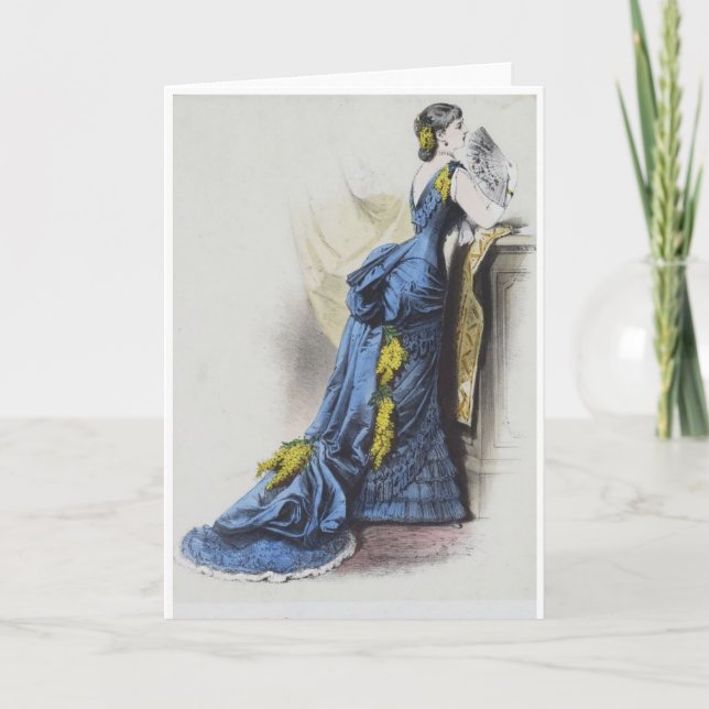 1880 Victorian blue evening gown greeting card (Front)
