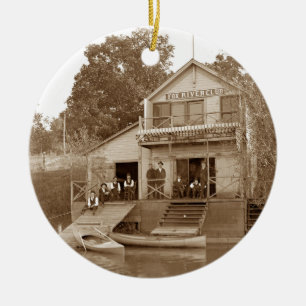 1880's Men Club Fox River Club Fishing Elgin Ceramic Ornament