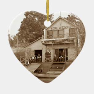 1880's Men Club Fox River Club Fishing Elgin Ceramic Ornament