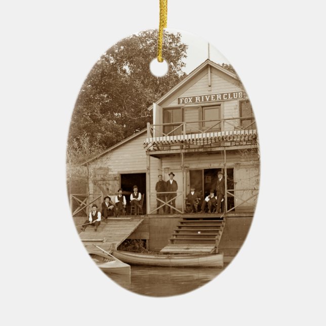 1880's Men Club Fox River Club Fishing Elgin Ceramic Ornament (Front)