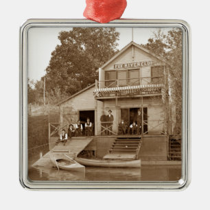 1880's Men Club Fox River Club Fishing Elgin Metal Ornament