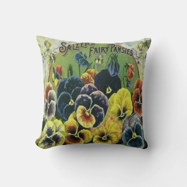 1880's Salzer Fairy Pansies Throw Pillow (Front)