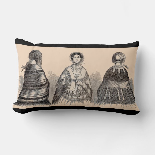 1880s Victorian shawls fashion print Lumbar Pillow (Front)