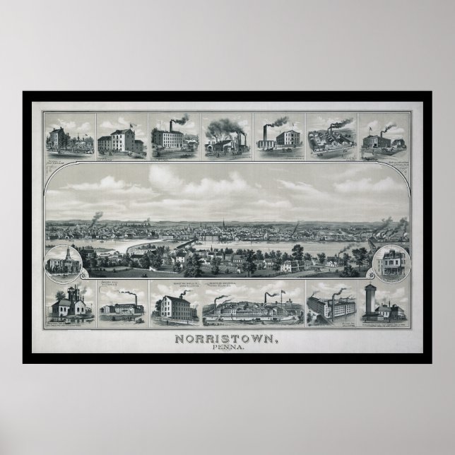1881 Aerial Map Norristown PA Pennsylvania Poster (Front)