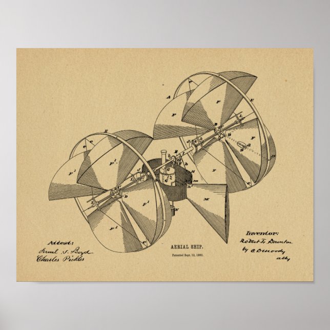 1882 Flying Machine Airplane Patent Art Drawing Poster (Front)