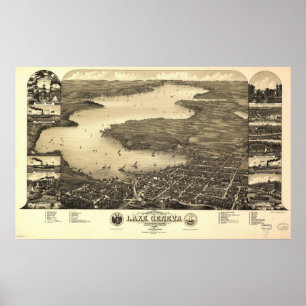 1882 Lake Geneva, WI Birds Eye View Panoramic Map Poster