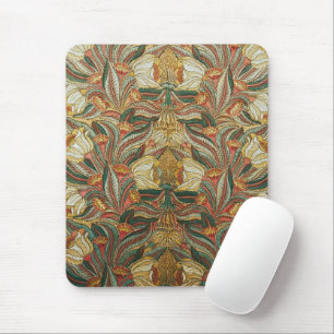 1882 Vintage Large Flowers & Leaves Golden Green Mouse Pad