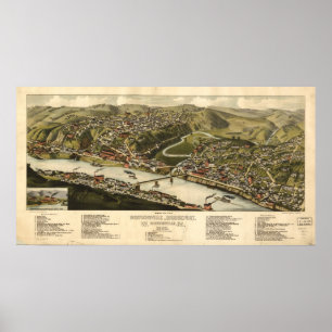 1883 Brownsville, PA Birds Eye View Panoramic Map Poster