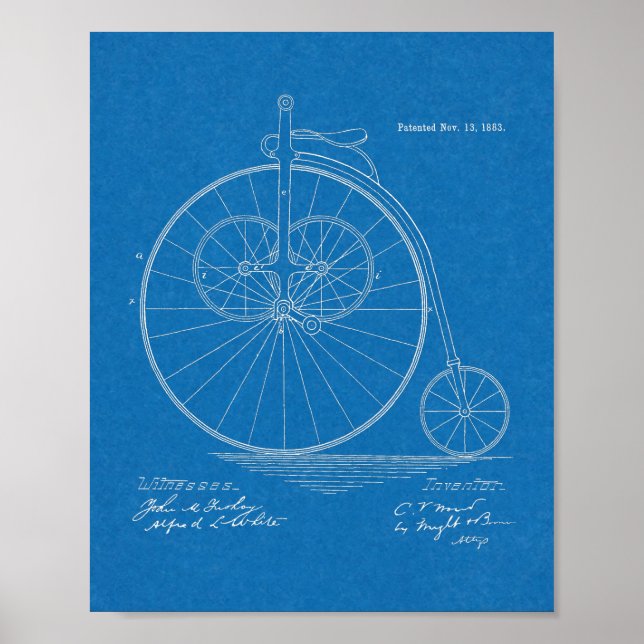 1883 High Wheeler Bicycle Design Patent Art Print (Front)