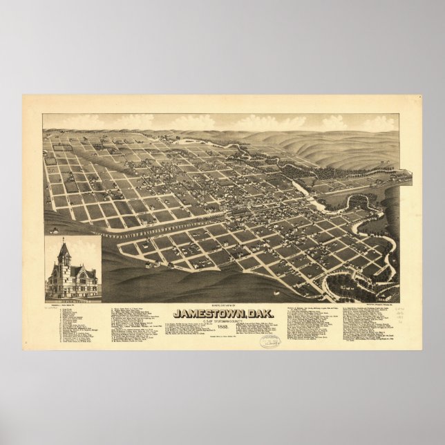 1883 Jamestown, ND Birds Eye View Panoramic Map Poster (Front)
