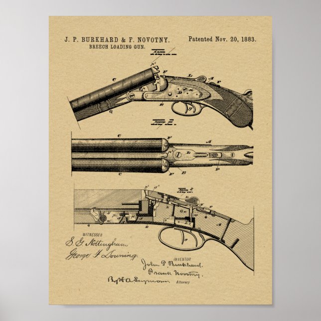 1883 Shotgun Patent Art Drawing Print (Front)