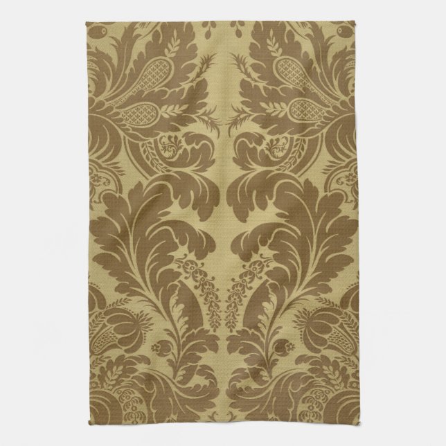 1883 Vintage Rich Floral Tapestry Brocade Damask Kitchen Towel (Vertical)