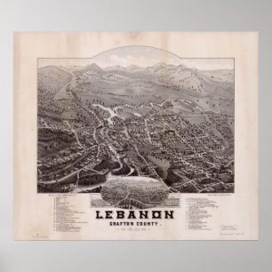 1884 Lebanon, NH Birds Eye View Panoramic Map Poster