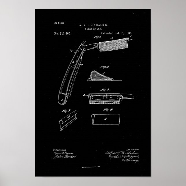 1885 Barber Razor Guard Antique Patent Artwork Poster (Front)