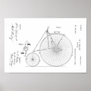 1885 Vintage High Wheel Bicycle Patent Print