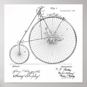 1885 Vintage High Wheeler Bicycle Patent Art Print