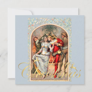 1886 Couples in Medieval Costumes under Mistletoe Card