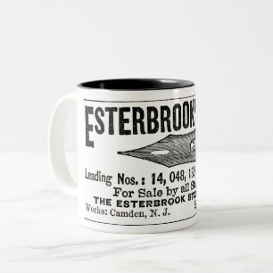1886 ESTERBROOK STEEL PENS ADVERTISING Two-Tone COFFEE MUG