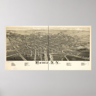 1886 Rome, NY Birds Eye View Panoramic Map Poster