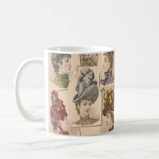 1887 French Victorian Hat Fashion Plate Coffee Mug (Left)