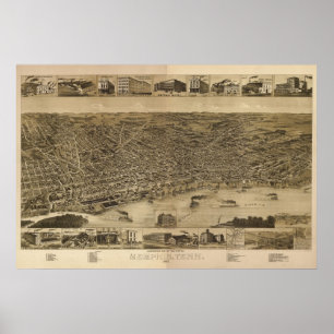 1887 Memphis, TN Birds Eye View Panoramic Map Poster