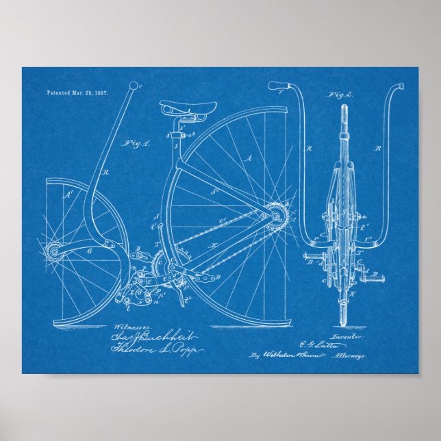 1887 Vintage Bicycle Design Patent Art Print (Front)