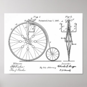 1887 Vintage High Wheeler Bicycle Patent Art Print