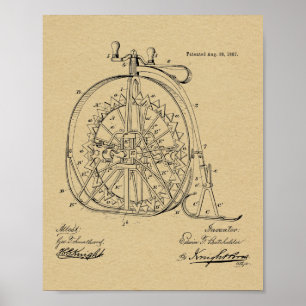 1887 Vintage Ice High Wheeler Bicycle Patent Print