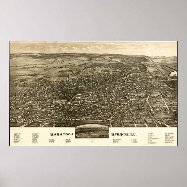 1888 Saratoga Springs, NY Birds Eye Panoramic Map Poster (Front)