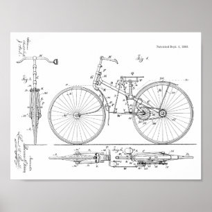1888 Vintage Bicycle Design Patent Art Print