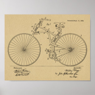 1888 Vintage Bicycle Design Patent Art Print