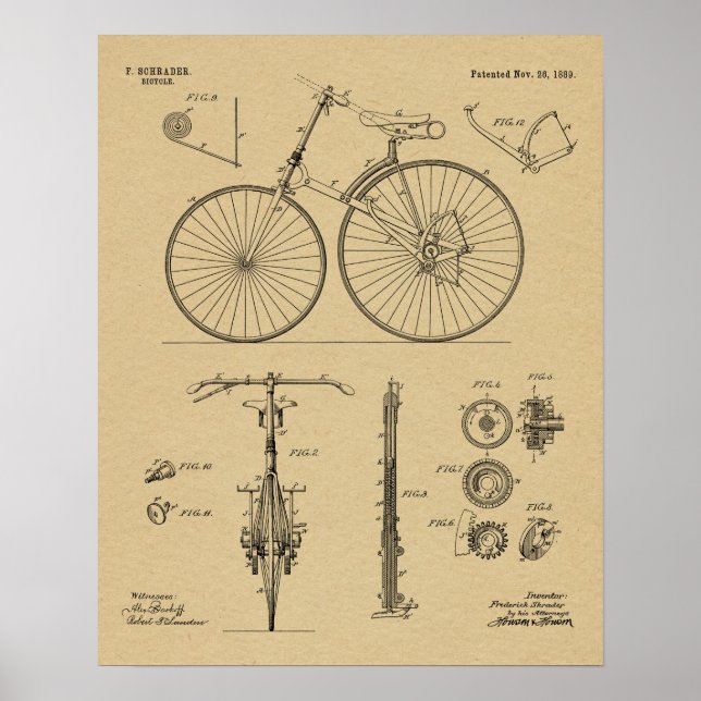 1889 Chainless Bicycle Patent Art Drawing Print (Front)