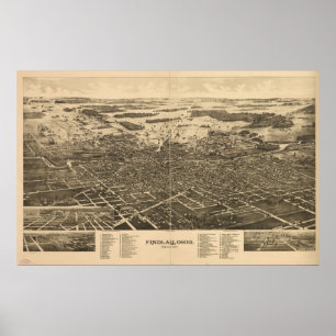 1889 Findlay, OH Birds Eye View Panoramic Map Poster