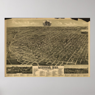 1889 Lincoln, NE Birds Eye View Panoramic Map Poster