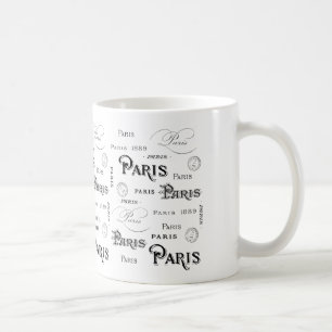 1889 Paris Word Typography & French Postal Marks Coffee Mug
