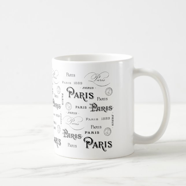 1889 Paris Word Typography & French Postal Marks Coffee Mug (Right)